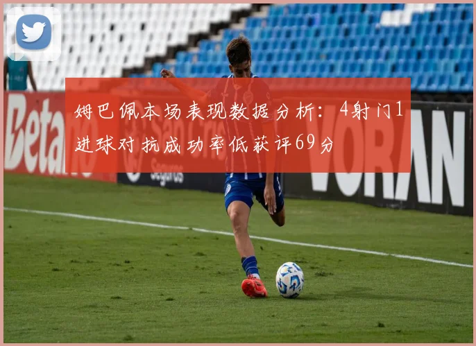 姆巴佩本场表现数据分析：4射门1进球对抗成功率低获评69分